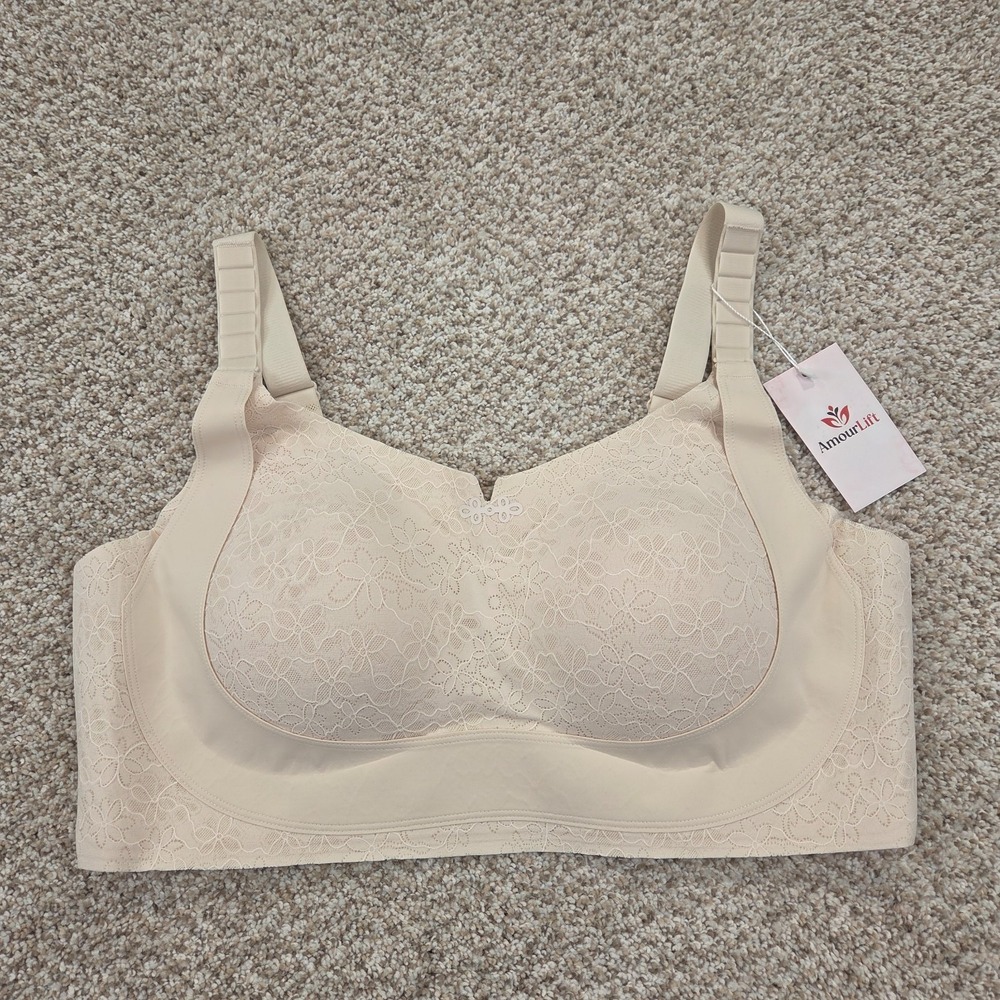 NEW AmourLift Seamless Wireless Push Up Bra with Breast Lifter Straps 3XL Floral
